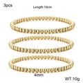Set of 3 golden 4mm beaded stretch bracelets with 16cm length for trendy women - 3Pcs Gold Ball Bracelet 4mm (KB160804-Z)