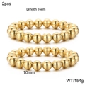 2-piece set of 10mm gold beaded stretch bracelets with polished finish and 16cm length - 2Pcs Gold Ball Bracelet 10mm (KB160807-Z)