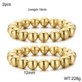 2-piece set of golden 12mm elastic metal bead bracelets with a polished mirror finish - 2Pcs Gold Ball Bracelet 12mm (KB160808-Z)