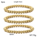 3-piece set of 6mm golden stainless steel stretch bead bracelets, 16cm length - 3Pcs Gold Ball Bracelet 6mm (KB160805-Z)