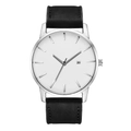 Montre à quartz pour hommes avec boîtier en acier argenté, cadran blanc et bracelet en cuir noir - Cadran Blanc Bracelet Noir