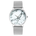 Orologio al quarzo in maglia milanese argento con quadrante effetto marmo su sfondo bianco - Quadrante con Trama in Marmo Bianco / Argento