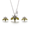 Set gioielli ape in acciaio al titanio con zircone bianco, collana e orecchini smaltati - Color Acciaio (KS117212-KSP)