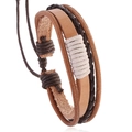 Handgefertigtes mehrlagiges Lederarmband in Schwarz und Braun mit verstellbarer Kordel - Naturfarben