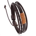 Mehrlagiges gewebtes Lederarmband in Braun und Gelb mit verstellbarem Kordelzugverschluss - Dunkelbraun