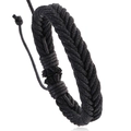 Handmade black woven wax rope bracelet with adjustable fishtail braid for men and women - Black