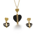 Conjunto de joyas corazón dorado con colgantes negros y grabado I Love You - Color Dorado (KS117908-KSP)