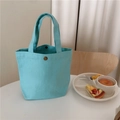 Detail of light blue canvas lunch bag with vintage metal button and coarse texture - Grayish Green (With Snap Button)