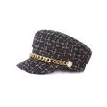 Schicke Schirmmütze aus schwarz-goldem Tweed mit dekorativer grober Metallkette - Verstellbar / Schwarz