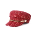 Rote Tweed-Schirmmütze mit goldener Metallkette und glitzernder gewebter Textur - Verstellbar / Rot