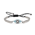 Silberne Perlen Evil Eye Armband mit blauen Zirkonsteinen und verstellbarer Kordel - CB0060CX / Silber