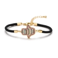 Hamsa-Hand Armband mit bunten Zirkonia an verstellbarer schwarzer geflochtener Schnur - Schwarzes gewebtes Seil Hohl Hamsa Bunte Zirkonia / Schwarz/Gold