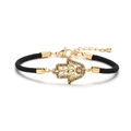 Verstellbares schwarzes Hamsa Hand Armband mit bunten Steinen und vergoldeten Details - Schwarzes gewebtes Seil Hamsa Pavé Bunte Zirkonia / Schwarz/Gold/Mehrfarbig