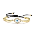 Adjustable Hamsa Hand and Evil Eye gold beaded bracelet with black woven cord - Gold