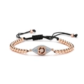 Verstellbares Evil Eye Armband in Roségold mit Zirkonia-Steinen auf schwarzer Kordel - CB0060CX / Roségold