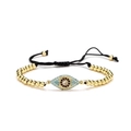 Adjustable woven evil eye bracelet with gold beads and blue zircon accents - CB0060CX / Gold