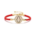 Verstellbares rotes Mailänder Seilarmband mit goldenem Hamsa-Hand-Anhänger und Kristallen - Rotes gewebtes Seil Rund Emaille Hamsa Bunte Zirkonia / Rot/Gold