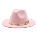 Chapeau Fedora en feutre de laine rose avec cordelette dorée et boucle ornée pour femme - Rose