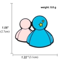 Blue and pink silhouette enamel pin with yellow stars and precise size measurements - Figure Silhouette
