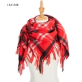 Écharpe à carreaux rouges avec glands, motif rayé épais pour la mode hiver homme - Rouge (FS4-04#)