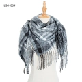 Écharpe classique à carreaux noirs et blancs pour femmes avec franges, style LS4-05# - Gris (FS4-05#)