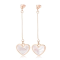 Orecchini pendenti lunghi in acciaio titanio dorato con cuori e inserti in conchiglia - Barra Lunga Cuore di Conchiglia (KE98005-KLX) / Oro Rosa (KE98005-KLX)