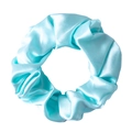 Single light blue mulberry silk scrunchie with smooth satin finish on white background - Lake Blue