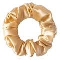 Luxurious 3.5cm golden mulberry silk scrunchie with elegant pleated satin texture - Champagne