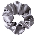 3.5cm pure mulberry silk scrunchie in elegant grey finish with pleated satin texture - Medium Grey