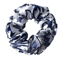 3.5cm mulberry silk scrunchie with blue and white floral patterns and satin finish - Blue and White Porcelain