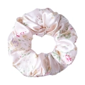 Pink floral mulberry silk scrunchie with 3.5cm width and elegant satin texture - Little Floral
