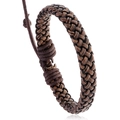 Minimalist punk style PU braided leather bracelet in brown and tan tones for men and women - Flat Woven Style