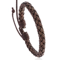 Adjustable brown braided PU leather punk bracelet for men and women with slip knot - Round Woven Style