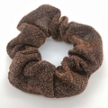 Reddish brown metallic glitter scrunchie with shimmering texture and pleated fabric - Coffee