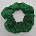 Sparkly emerald green metallic fabric scrunchie with elastic hair tie for women - Green