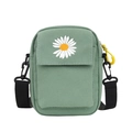 Bean green canvas crossbody bag with white daisy embroidery and black strap - Mint Green