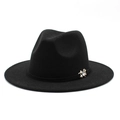 Cappello fedora in lana nera a tesa larga con dettaglio ape dorata per la moda autunnale - M (56-58cm) / Stile Ornamento Insetto Oro / Nero