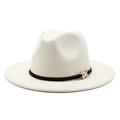 Chapeau fedora élégant en laine blanc cassé avec ruban noir et boucle papillon en métal - M (56-58cm) / Style de Boucle en Métal Papillon / Blanc