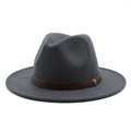 Detail of dark grey fedora hat featuring a brown woven band and vintage metal buckle - M (56-58cm) / Dark Gray