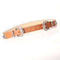 Vintage brown leather double buckle belt with ornate western silver floral carvings - Camel