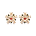Christmas snowflake stud earrings in gold finish with colorful rhinestones - Elegant White Snowflake