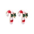 Christmas candy cane stud earrings with a green bow and red-white enamel stripes - Candy Cane 3