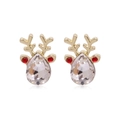 Golden reindeer stud earrings with sparkling crystals and red festive dots - White Zircon Reindeer