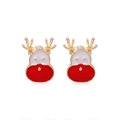 Exquisite Christmas reindeer stud earrings with red and white drip glaze and gold antlers - Reindeer Head 3