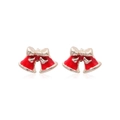 Exquisite gold-tone Christmas bell stud earrings with red bow and glossy finish - Red Drip Oil Bell with Bow