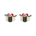 Chic Christmas gift box stud earrings with red and green enamel and golden trim - Gift Box 2