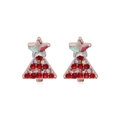 Rose gold Christmas tree stud earrings with sparkling red and rainbow rhinestones - White Snow Capped Tree