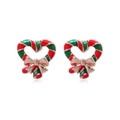 Christmas heart-shaped candy cane earrings with rose gold bow and enamel finish - Heart Candy Cane