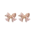 Christmas bow stud earrings with white pearls and sparkling rhinestones in gold finish - Bow