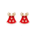 Christmas dress stud earrings with festive red enamel and gold snowflake pattern - Reindeer Head 4